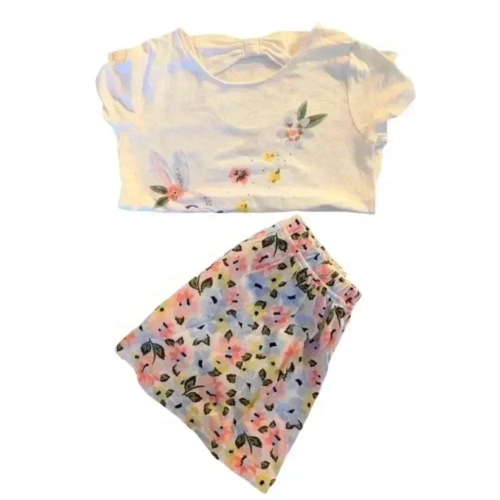 Carter's 2-Piece Bunny Tee & Floral Skort Set Girls Sz 5T